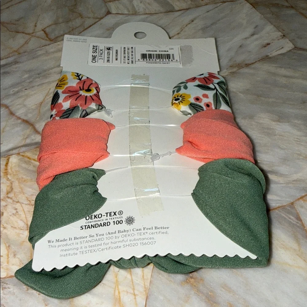 Cloud Island 3-Pack Baby Head Wraps Floral Coral Sage Green One Size NEW